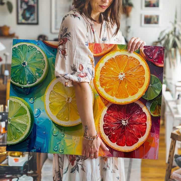 Rainbow Citrus Slices Canvas – Vibrant Fruit Art with Color Spectrum Background - Gifitto