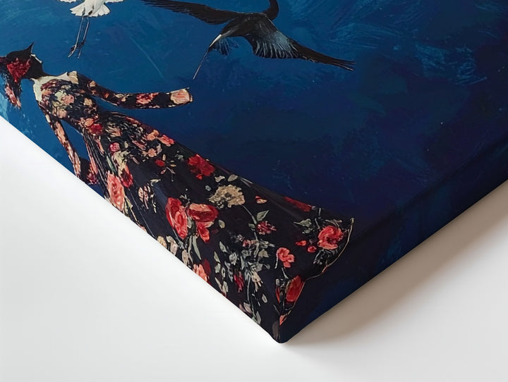 Surreal Birds in Flight Canvas – Elegant White Flock with Ornate Dressed Birds - Gifitto