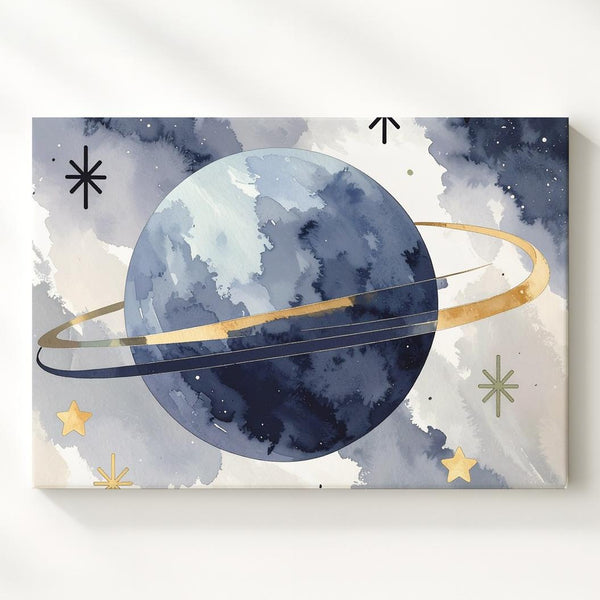 Playful Planet with Rings Canvas – Space Nursery Wall Art - Gifitto