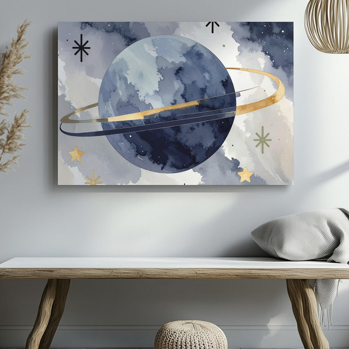 Playful Planet with Rings Canvas – Space Nursery Wall Art - Gifitto