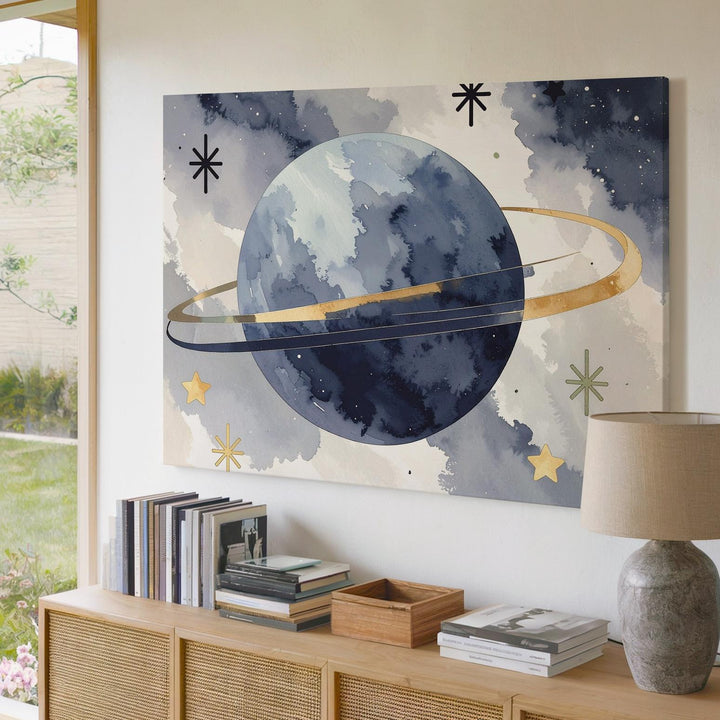 Playful Planet with Rings Canvas – Space Nursery Wall Art - Gifitto