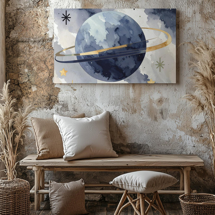 Playful Planet with Rings Canvas – Space Nursery Wall Art - Gifitto