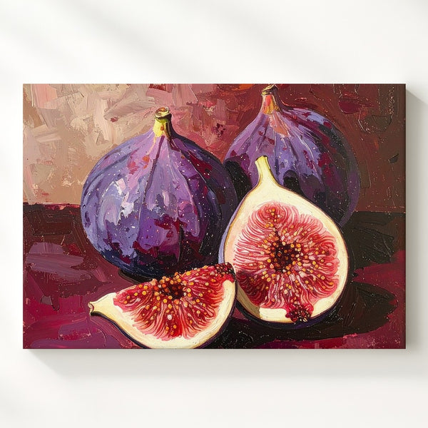 Ripe Fig Cluster Canvas – Bold Oil Painting with Burgundy Textured Background - Gifitto