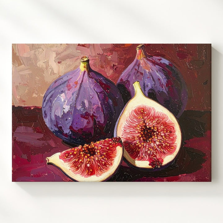 Ripe Fig Cluster Canvas – Bold Oil Painting with Burgundy Textured Background - Gifitto