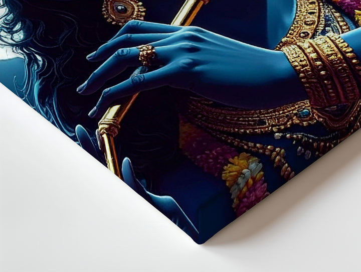 Moonlit Krishna Flute Canvas – Serene Spiritual Indian Art - Gifitto