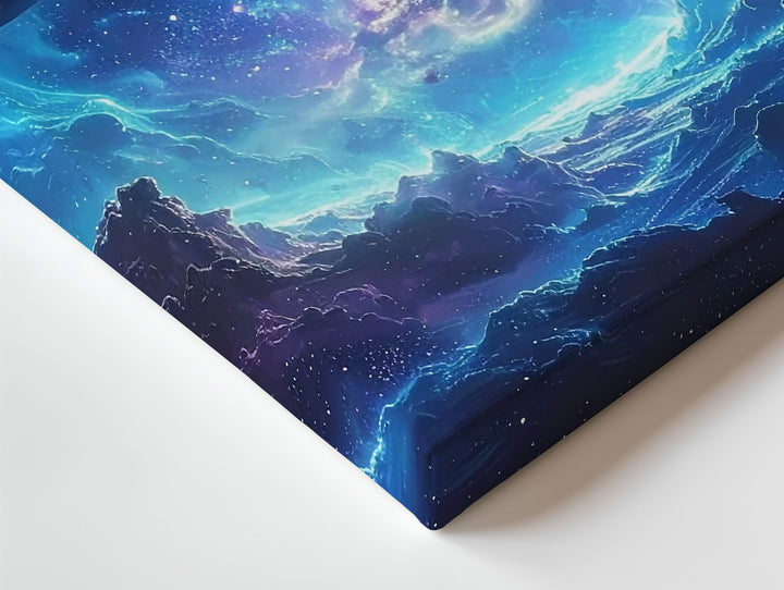 Trio of Worlds Canvas – Blue & Violet Nebula Planet Scene Wall Art - Gifitto