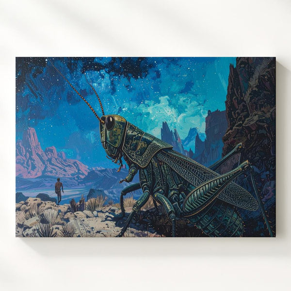 Alien Creature and Explorer Canvas – Surreal Landscape of Awe and Danger - Gifitto