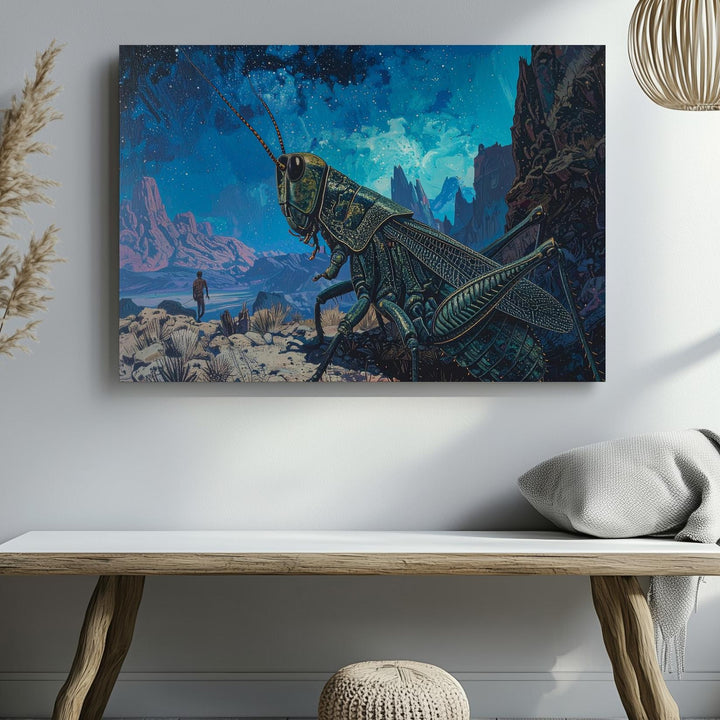 Alien Creature and Explorer Canvas – Surreal Landscape of Awe and Danger - Gifitto