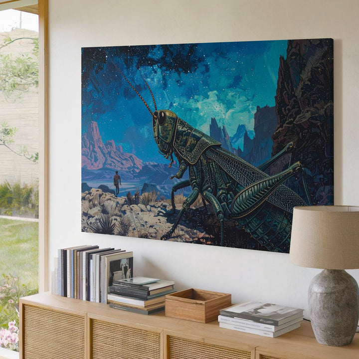 Alien Creature and Explorer Canvas – Surreal Landscape of Awe and Danger - Gifitto