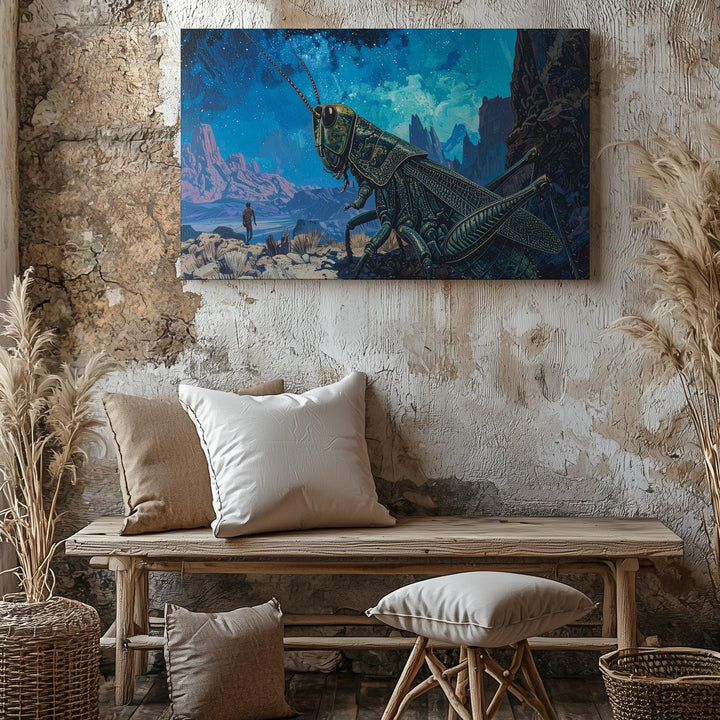 Alien Creature and Explorer Canvas – Surreal Landscape of Awe and Danger - Gifitto