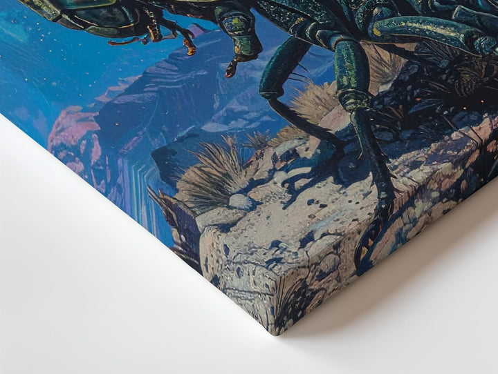 Alien Creature and Explorer Canvas – Surreal Landscape of Awe and Danger - Gifitto