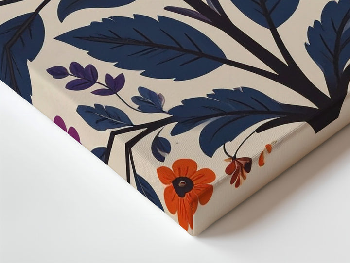 Joyful Folk Flower Canvas – Symmetrical Scandinavian Floral Wall Art - Gifitto