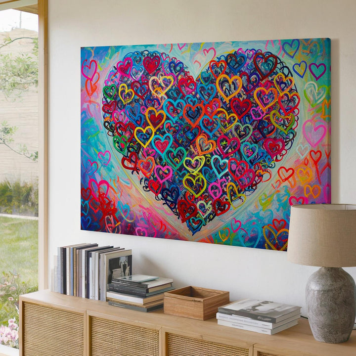 Kaleidoscope Heart Canvas – Colorful Layered Neon Love Art - Gifitto