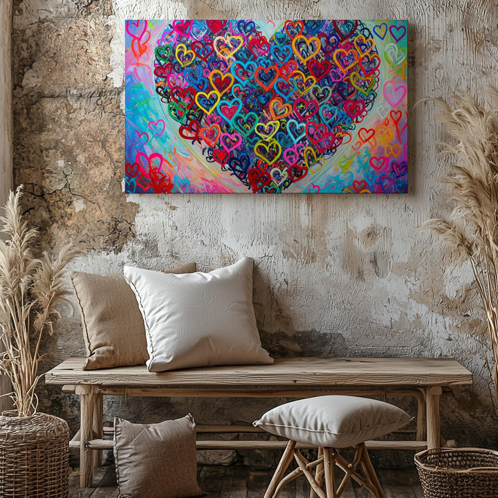 Kaleidoscope Heart Canvas – Colorful Layered Neon Love Art - Gifitto