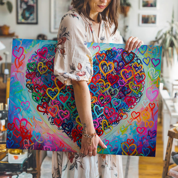 Kaleidoscope Heart Canvas – Colorful Layered Neon Love Art - Gifitto
