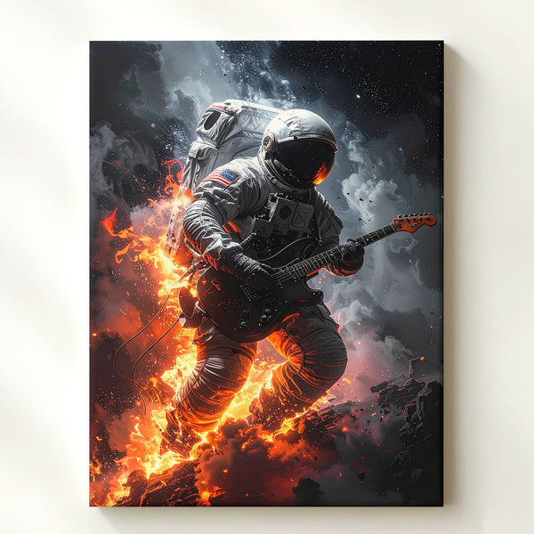 Astronaut Guitarist Canvas – Fiery Space Performance & Cosmic Energy Art - Gifitto