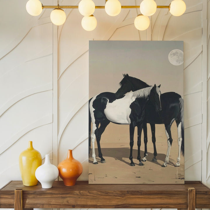 Yin & Yang Horses Canvas – Whimsical Duality in Minimalist Embrace - Gifitto