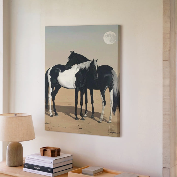 Yin & Yang Horses Canvas – Whimsical Duality in Minimalist Embrace - Gifitto