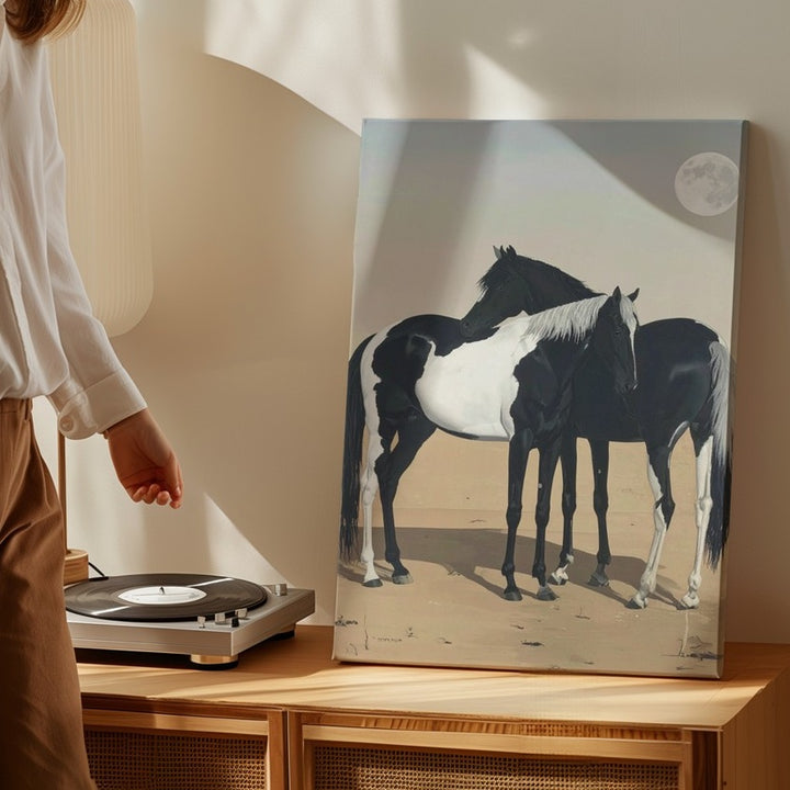 Yin & Yang Horses Canvas – Whimsical Duality in Minimalist Embrace - Gifitto