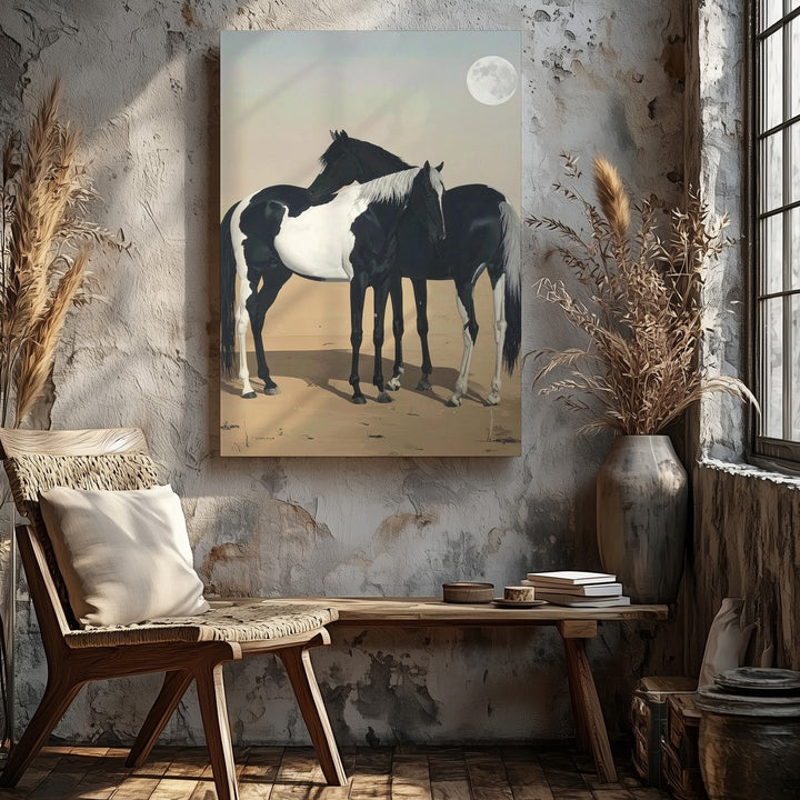Yin & Yang Horses Canvas – Whimsical Duality in Minimalist Embrace - Gifitto