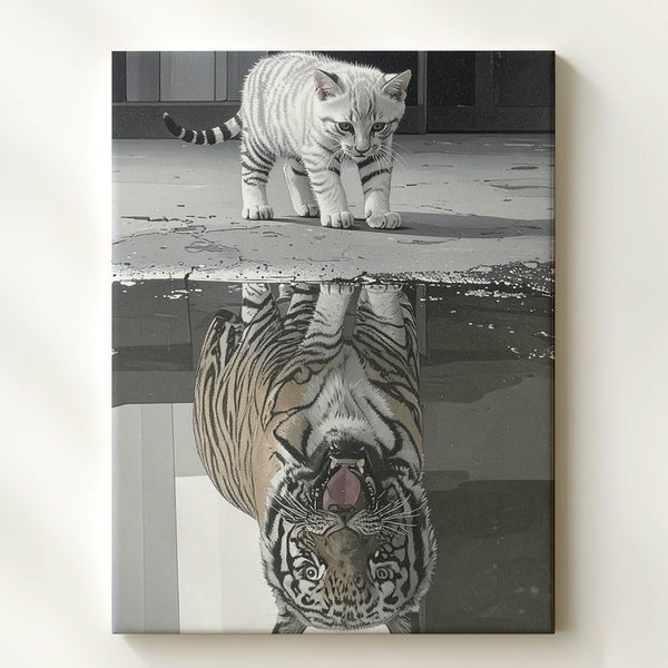 Kitten Reflection Tiger Canvas – Photorealistic Inspirational Wall Art - Gifitto
