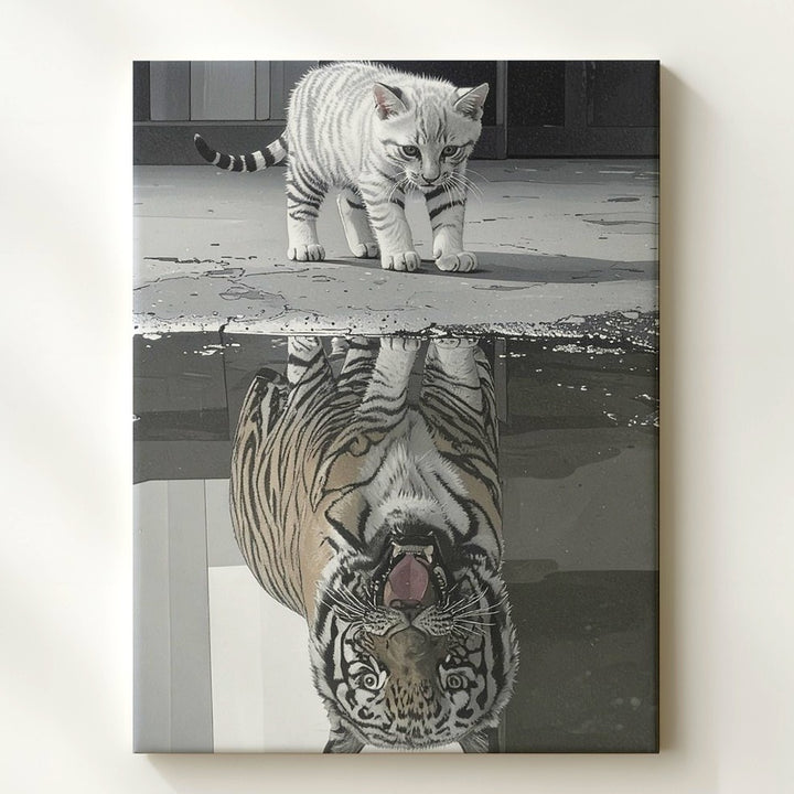 Kitten Reflection Tiger Canvas – Photorealistic Inspirational Wall Art - Gifitto