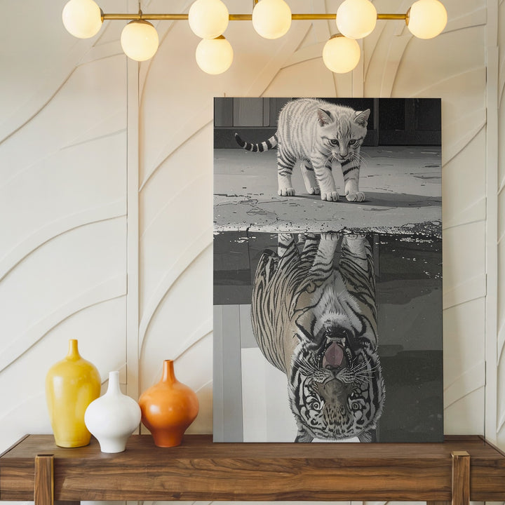 Kitten Reflection Tiger Canvas – Photorealistic Inspirational Wall Art - Gifitto