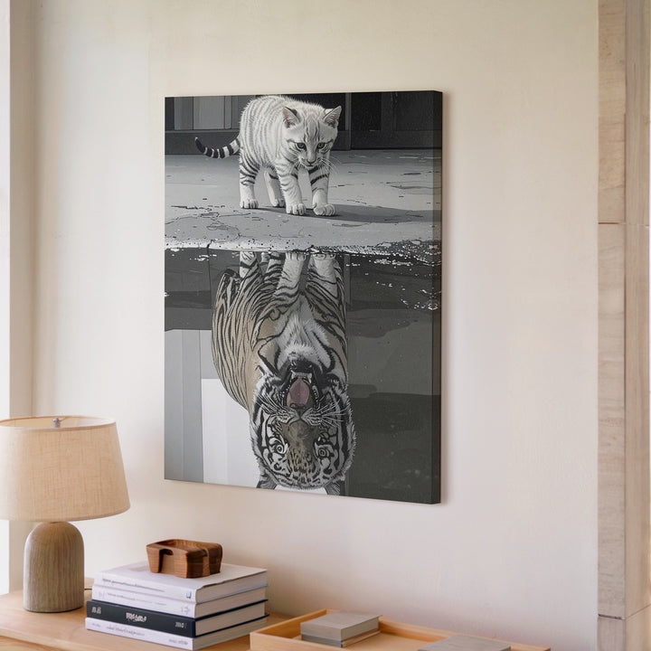 Kitten Reflection Tiger Canvas – Photorealistic Inspirational Wall Art - Gifitto
