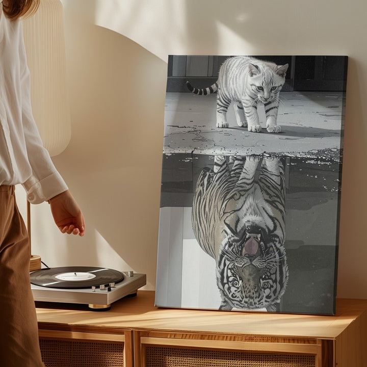 Kitten Reflection Tiger Canvas – Photorealistic Inspirational Wall Art - Gifitto