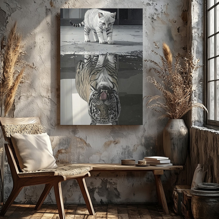 Kitten Reflection Tiger Canvas – Photorealistic Inspirational Wall Art - Gifitto