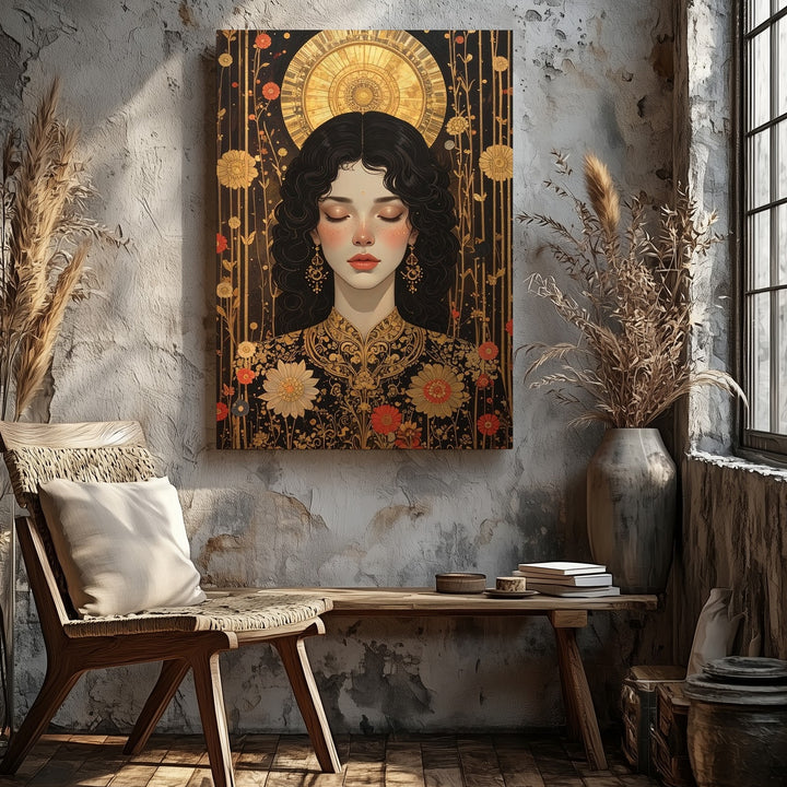 Divine Femininity Canvas – Art Nouveau Inspired Serene Woman Wall Art - Gifitto