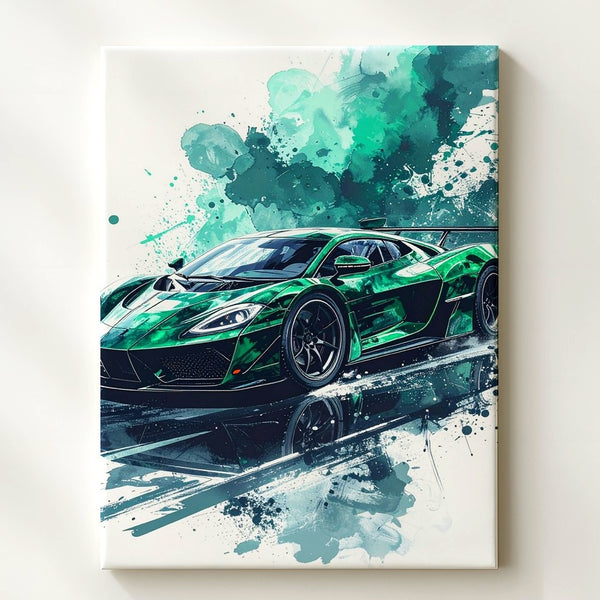 Black & Green Hypercar Ink Splash Canvas – Futuristic Automotive Art Print - Gifitto