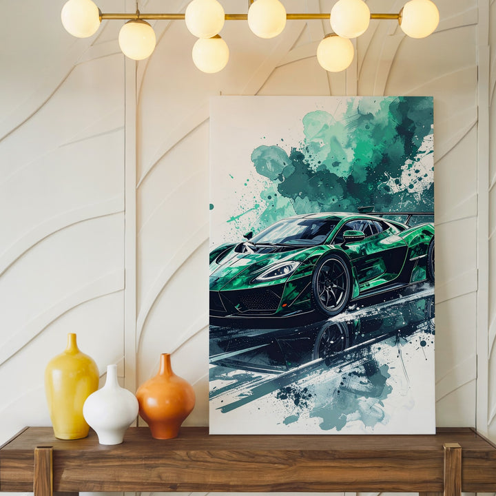 Black & Green Hypercar Ink Splash Canvas – Futuristic Automotive Art Print - Gifitto