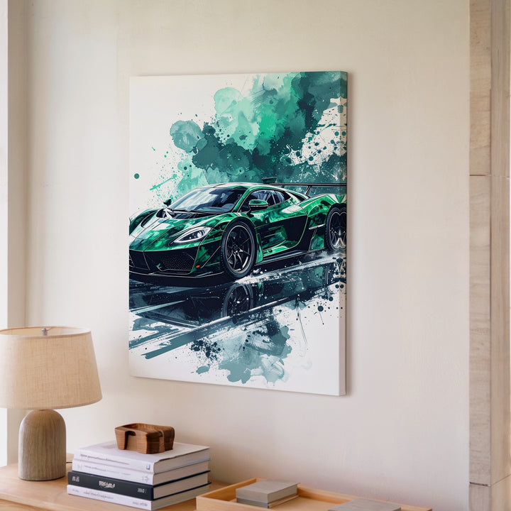 Black & Green Hypercar Ink Splash Canvas – Futuristic Automotive Art Print - Gifitto