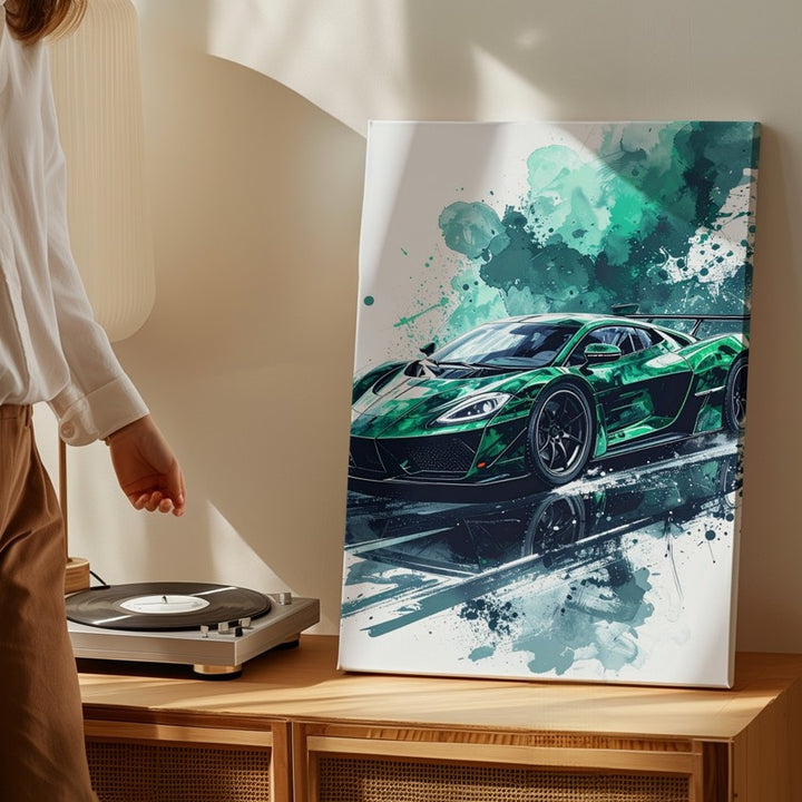 Black & Green Hypercar Ink Splash Canvas – Futuristic Automotive Art Print - Gifitto