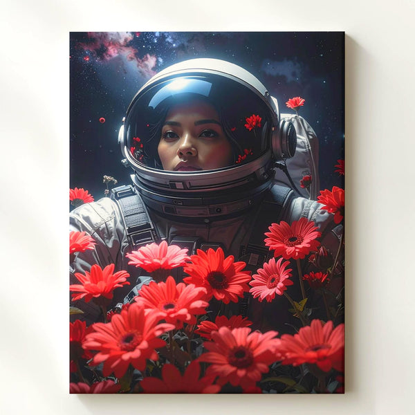 Cosmic Blooms Astronaut Canvas – Surreal Space & Floral Art - Gifitto