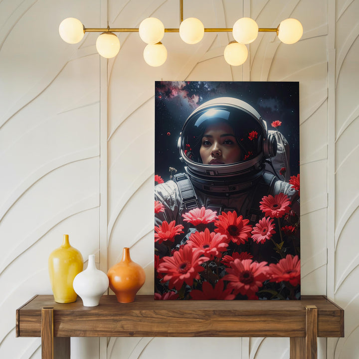 Cosmic Blooms Astronaut Canvas – Surreal Space & Floral Art - Gifitto