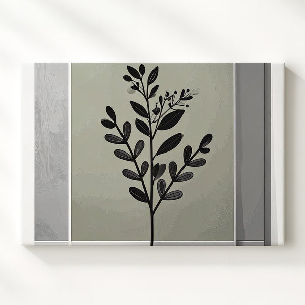 Minimalist Botanical Canvas – Black Branch & Olive Green Wall Art - Gifitto