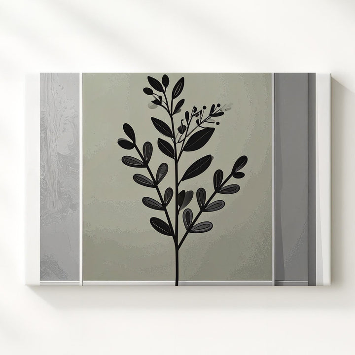 Minimalist Botanical Canvas – Black Branch & Olive Green Wall Art - Gifitto