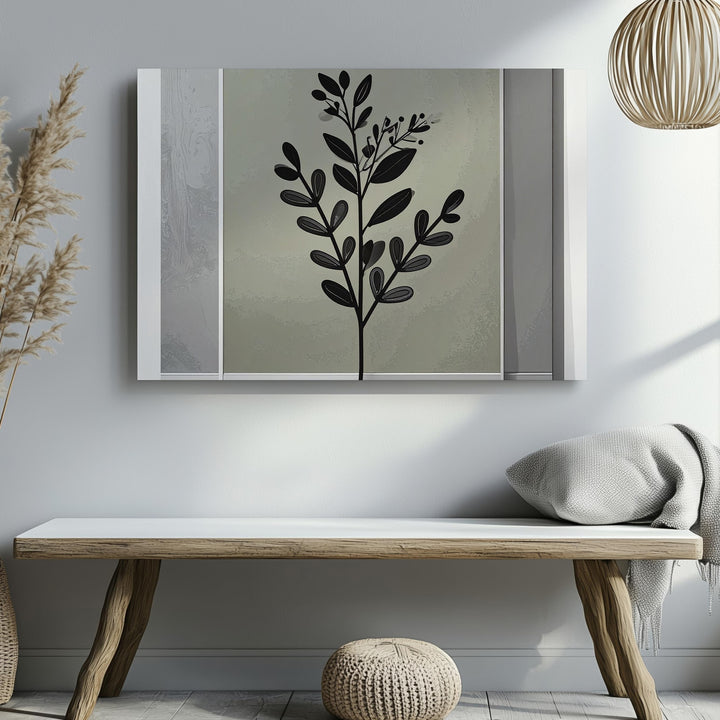 Minimalist Botanical Canvas – Black Branch & Olive Green Wall Art - Gifitto