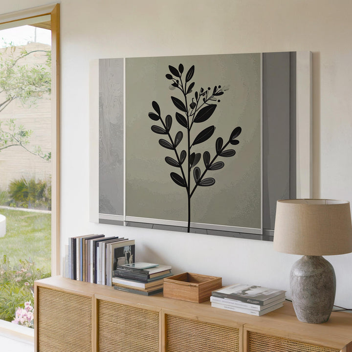 Minimalist Botanical Canvas – Black Branch & Olive Green Wall Art - Gifitto