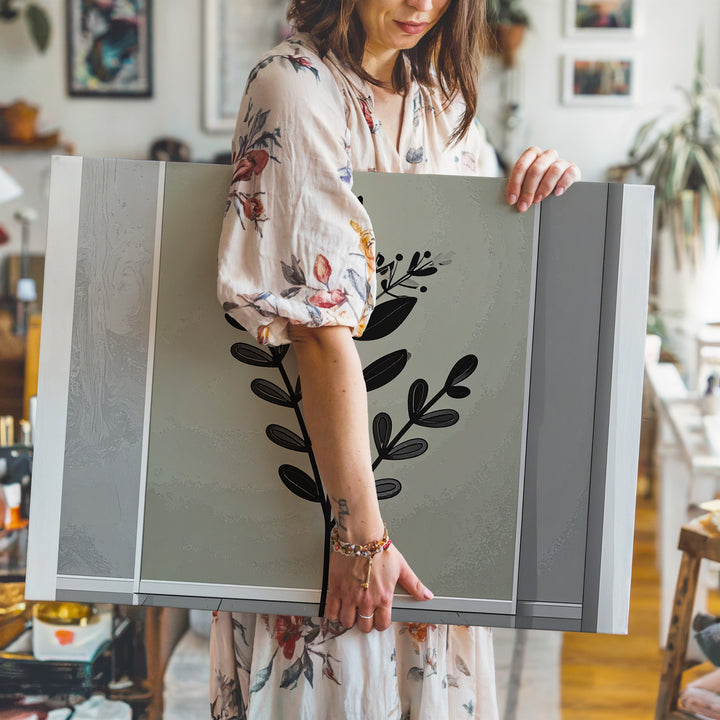 Minimalist Botanical Canvas – Black Branch & Olive Green Wall Art - Gifitto
