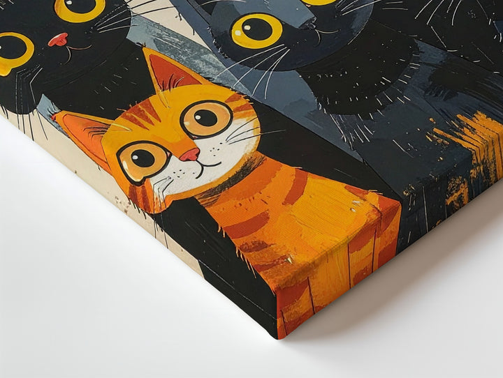 Curious Cat Assembly Canvas – Whimsical Group Feline Wall Art - Gifitto