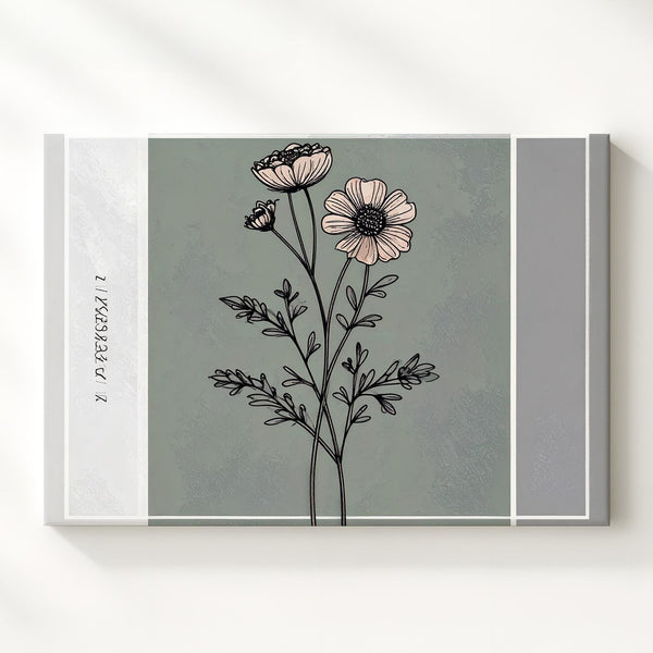 Vintage Floral Line Drawing Canvas – Elegant Botanical Sage Green Art - Gifitto
