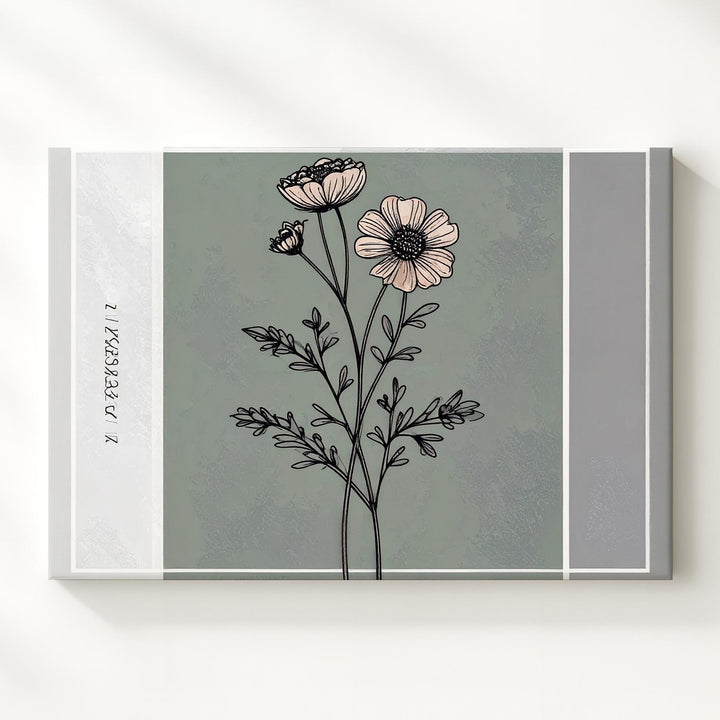 Vintage Floral Line Drawing Canvas – Elegant Botanical Sage Green Art - Gifitto