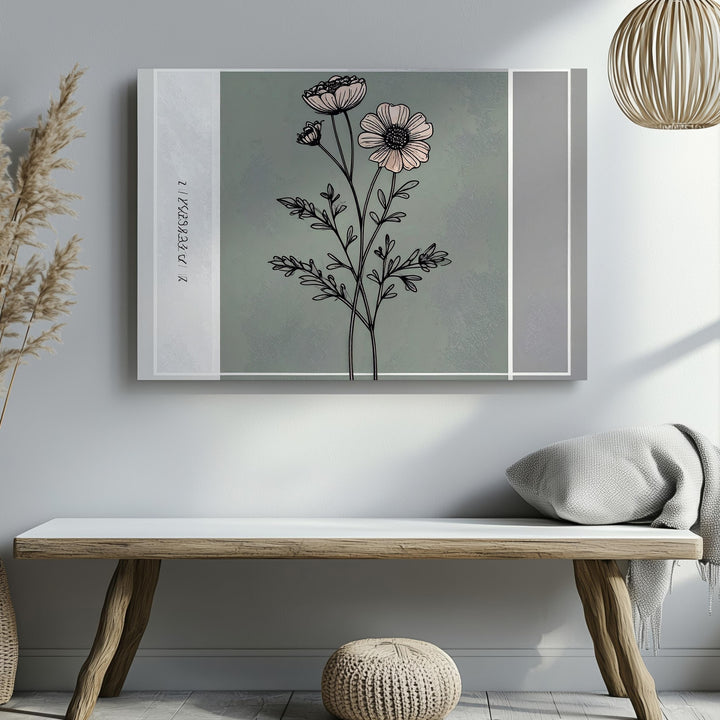 Vintage Floral Line Drawing Canvas – Elegant Botanical Sage Green Art - Gifitto
