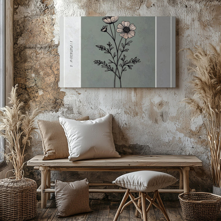 Vintage Floral Line Drawing Canvas – Elegant Botanical Sage Green Art - Gifitto