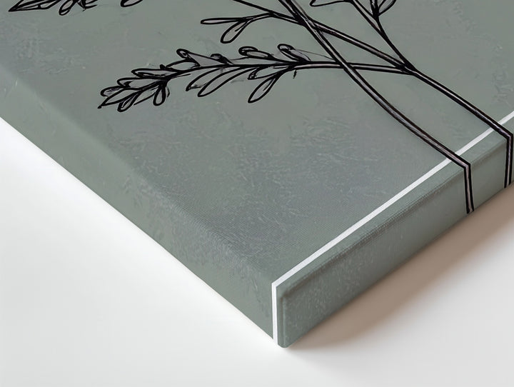 Vintage Floral Line Drawing Canvas – Elegant Botanical Sage Green Art - Gifitto