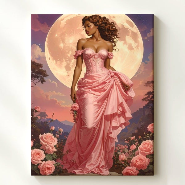 Moonlit Rose Goddess Canvas – Romantic Mythology and Floral Fantasy Art - Gifitto