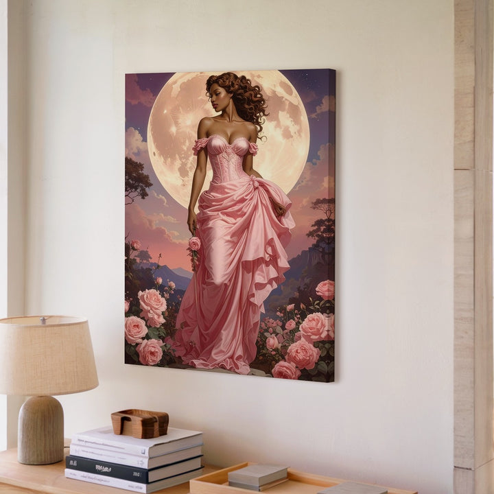 Moonlit Rose Goddess Canvas – Romantic Mythology and Floral Fantasy Art - Gifitto